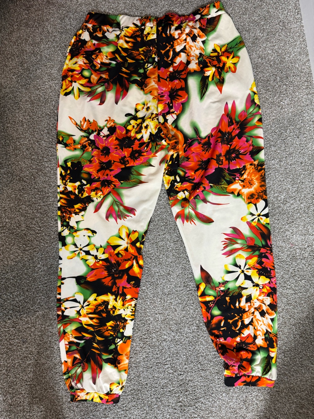 Kate & Mallory Floral Print Women’s Jogger pants - White with Multicolor Bloom - Picture 2 of 7